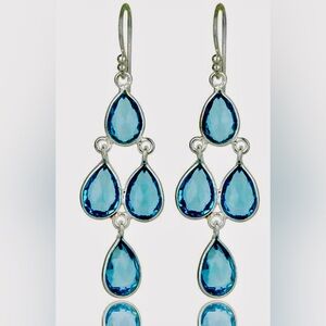 Elegant Sterling Sikver and Blue Teardrop Chandelier Earrings